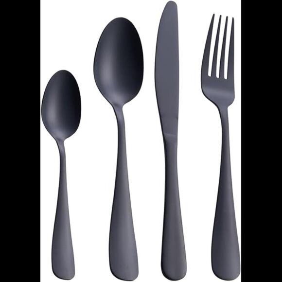 Matte Black Silverware Set,24-Piece StainlessSteel Satin Finish Flatware Cutlery - Picture 8 of 8